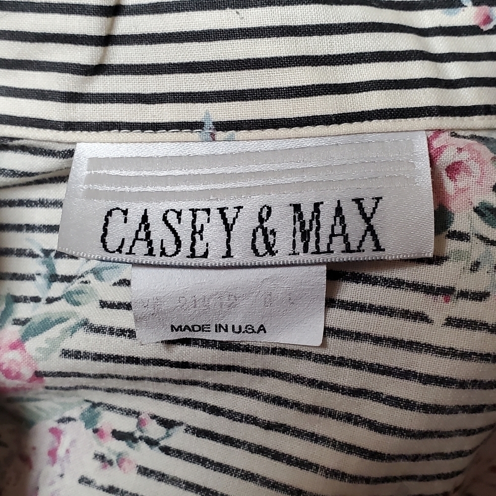 Casey & Max Vintage 80s Mixed Media Floral Striped Hi-low Button Up Blouse L - Picture 14 of 15